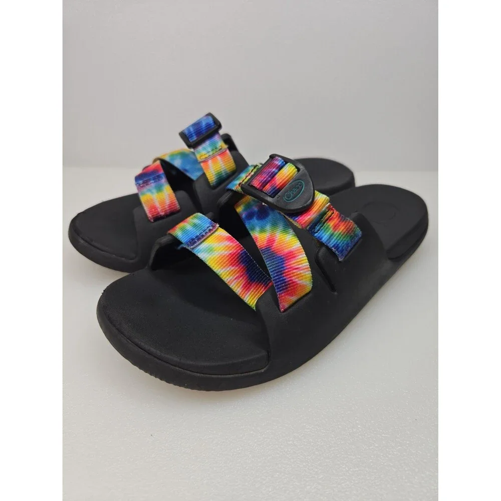 Chaco Kid's Chillos Slide Slip-On Sandals Rainbow Tie Dye Kids Unisex Size K3